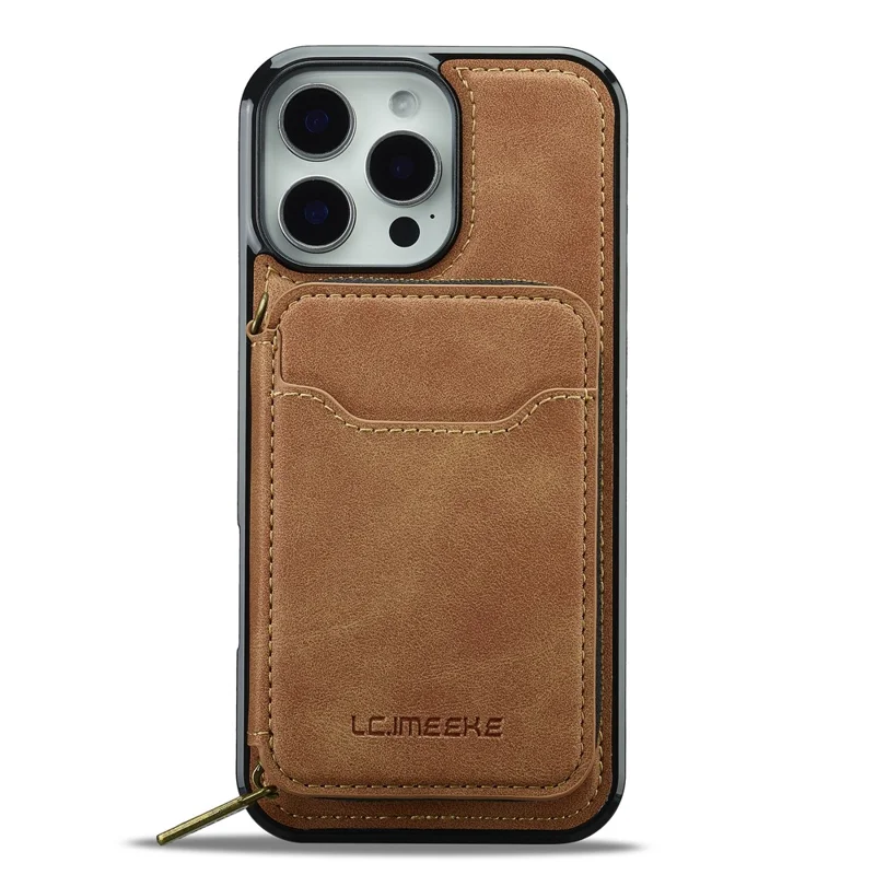 LC.IMEEKE L6 For iPhone 13 Pro Max Magnetic Case Detachable Zipper Wallet Leather Coated PC + TPU Phone Cover - Brown