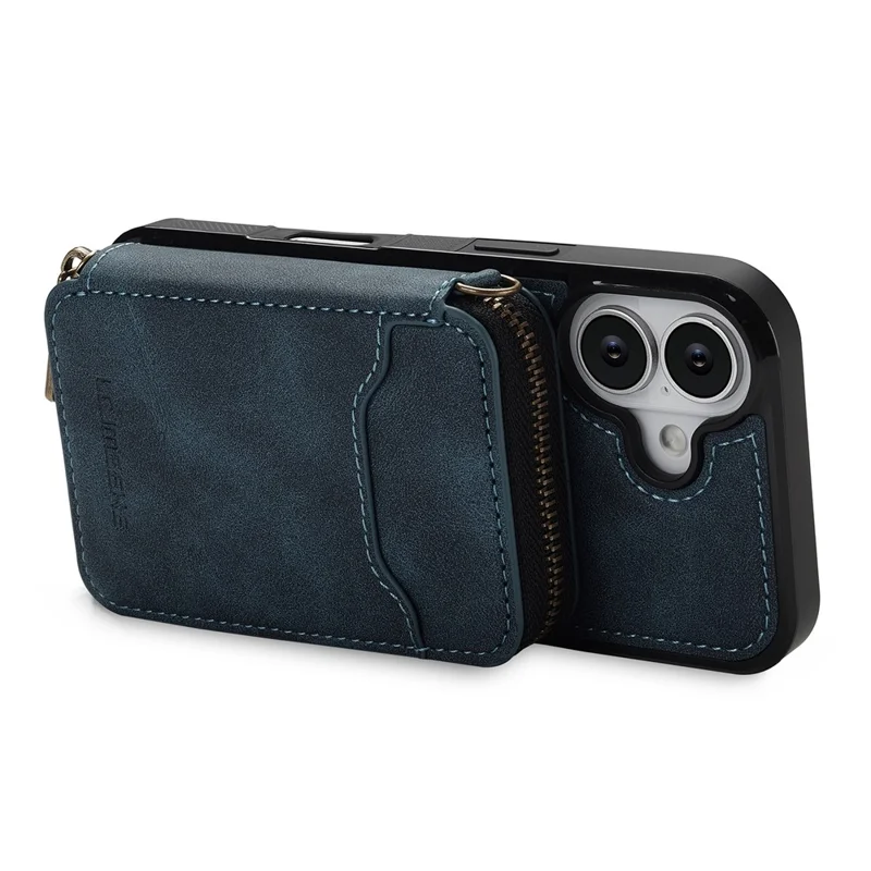 LC.IMEEKE L6 For iPhone 16 Plus Magnetic Case Detachable Zipper Wallet Leather Coated PC + TPU Phone Cover - Blue