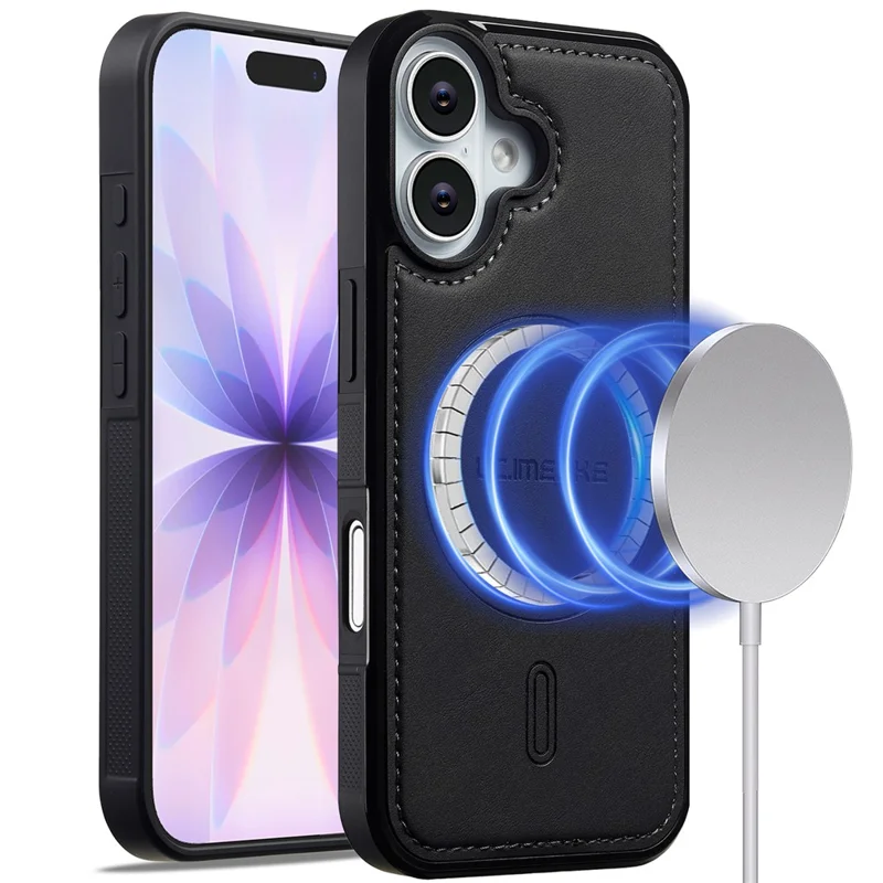 LC.IMEEKE L6 For iPhone 16 Plus Case PU Leather Coated PC TPU Phone Cover Compatible with MagSafe - Black