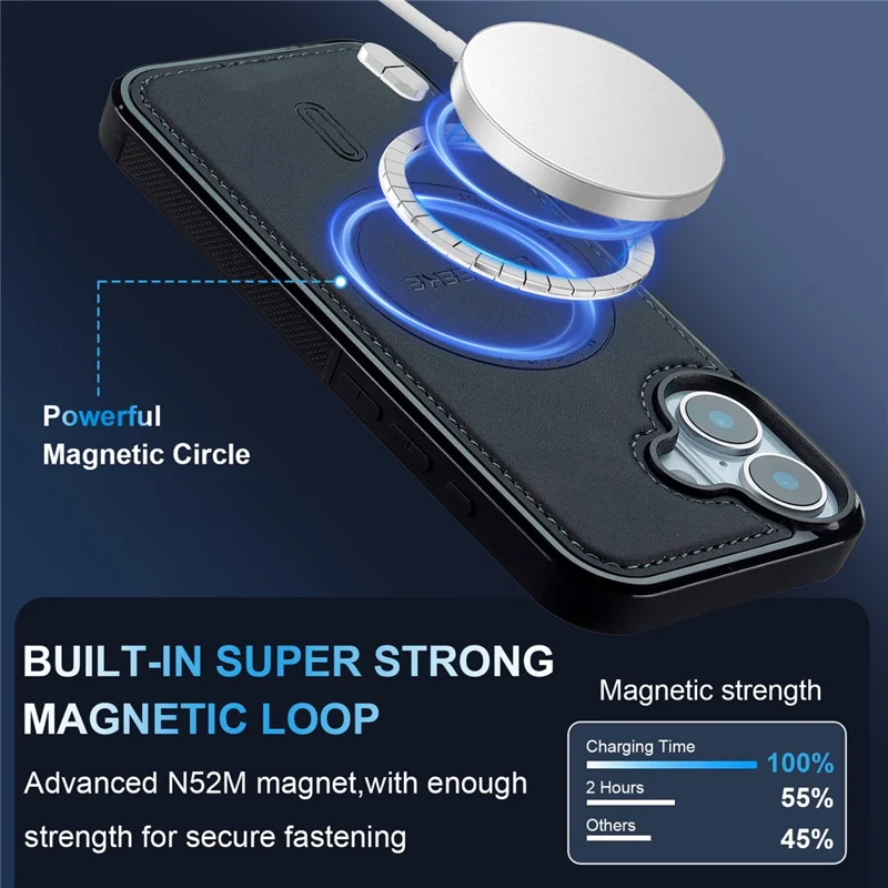 LC.IMEEKE L6 For iPhone 16 Plus Case PU Leather Coated PC TPU Phone Cover Compatible with MagSafe - Black