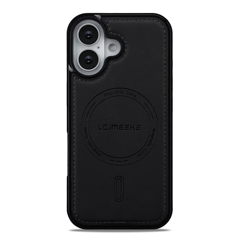 LC.IMEEKE L6 For iPhone 16 Plus Case PU Leather Coated PC TPU Phone Cover Compatible with MagSafe - Black