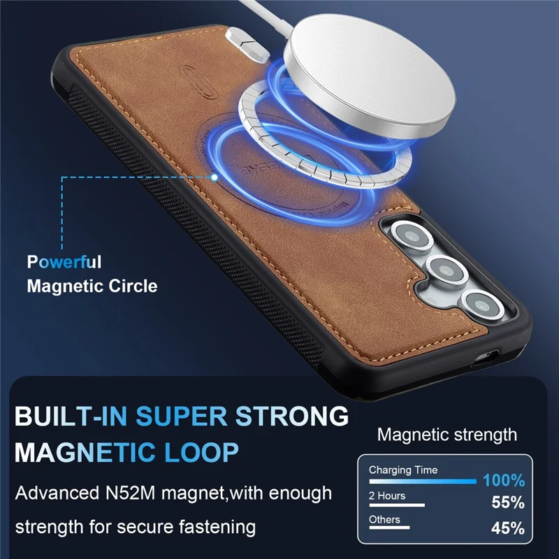 LC.IMEEKE L6 For Samsung Galaxy S25 Magnetic Case PU Leather Coated PC TPU Phone Cover - Brown