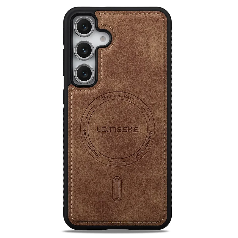 LC.IMEEKE L6 For Samsung Galaxy S25 Magnetic Case PU Leather Coated PC TPU Phone Cover - Brown