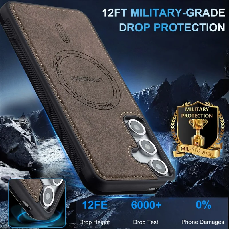 LC.IMEEKE L6 For Samsung Galaxy S25+ Magnetic Case PU Leather Coated PC TPU Phone Cover - Coffee