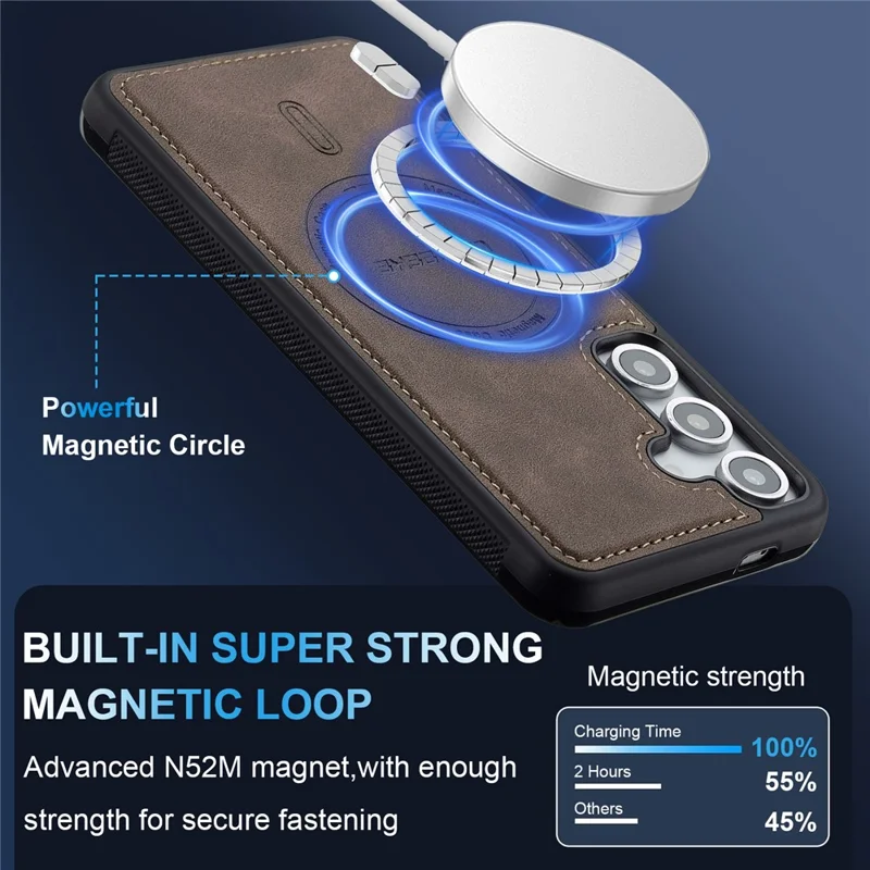 LC.IMEEKE L6 For Samsung Galaxy S25+ Magnetic Case PU Leather Coated PC TPU Phone Cover - Coffee