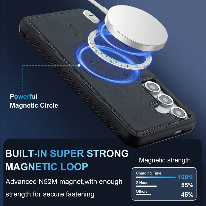 LC.IMEEKE L6 For Samsung Galaxy S24+ Case PU Leather Coated PC TPU Phone Cover Magnetic Case - Black