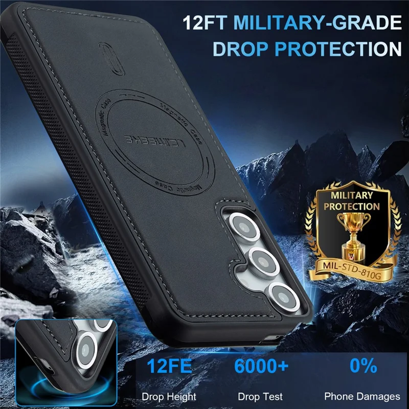 LC.IMEEKE L6 For Samsung Galaxy S24+ Case PU Leather Coated PC TPU Phone Cover Magnetic Case - Black