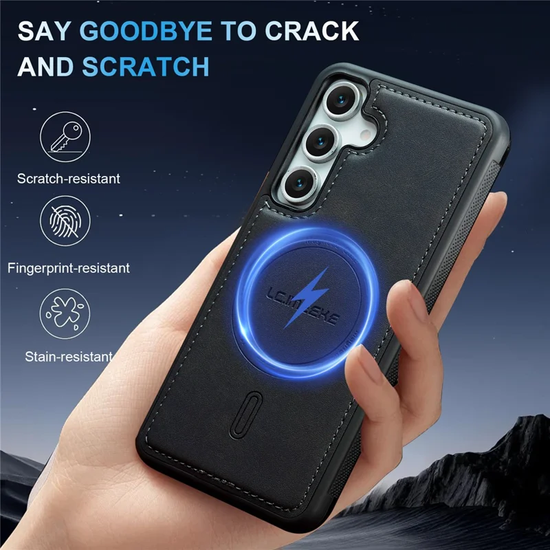 LC.IMEEKE L6 For Samsung Galaxy S24+ Case PU Leather Coated PC TPU Phone Cover Magnetic Case - Black