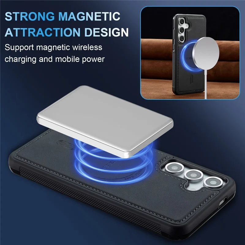 LC.IMEEKE L6 For Samsung Galaxy S24+ Case PU Leather Coated PC TPU Phone Cover Magnetic Case - Black