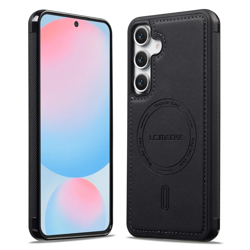 LC.IMEEKE L6 For Samsung Galaxy S24+ Case PU Leather Coated PC TPU Phone Cover Magnetic Case - Black