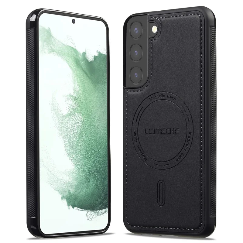 LC.IMEEKE L6 For Samsung Galaxy S21 FE 5G Case PU Leather Coated PC TPU Phone Cover Magnetic Case - Black