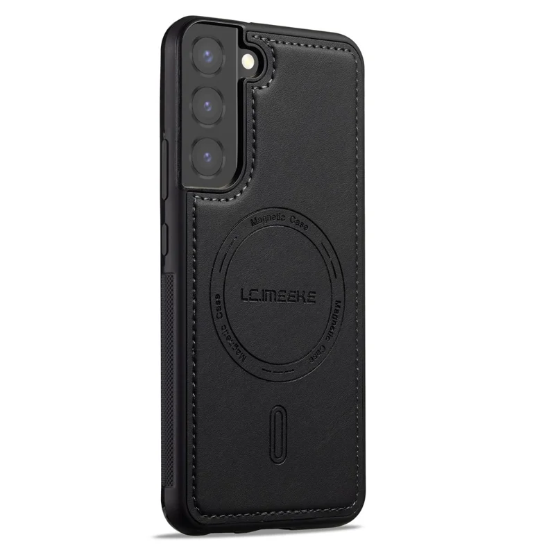 LC.IMEEKE L6 For Samsung Galaxy S21 FE 5G Case PU Leather Coated PC TPU Phone Cover Magnetic Case - Black