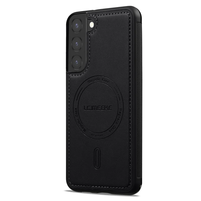 LC.IMEEKE L6 For Samsung Galaxy S21 FE 5G Case PU Leather Coated PC TPU Phone Cover Magnetic Case - Black