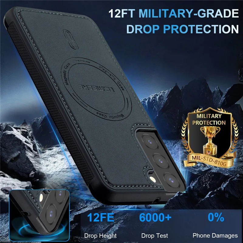 LC.IMEEKE L6 For Samsung Galaxy S21 FE 5G Case PU Leather Coated PC TPU Phone Cover Magnetic Case - Black