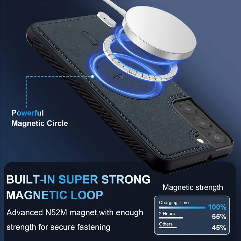 LC.IMEEKE L6 For Samsung Galaxy S21 FE 5G Case PU Leather Coated PC TPU Phone Cover Magnetic Case - Black