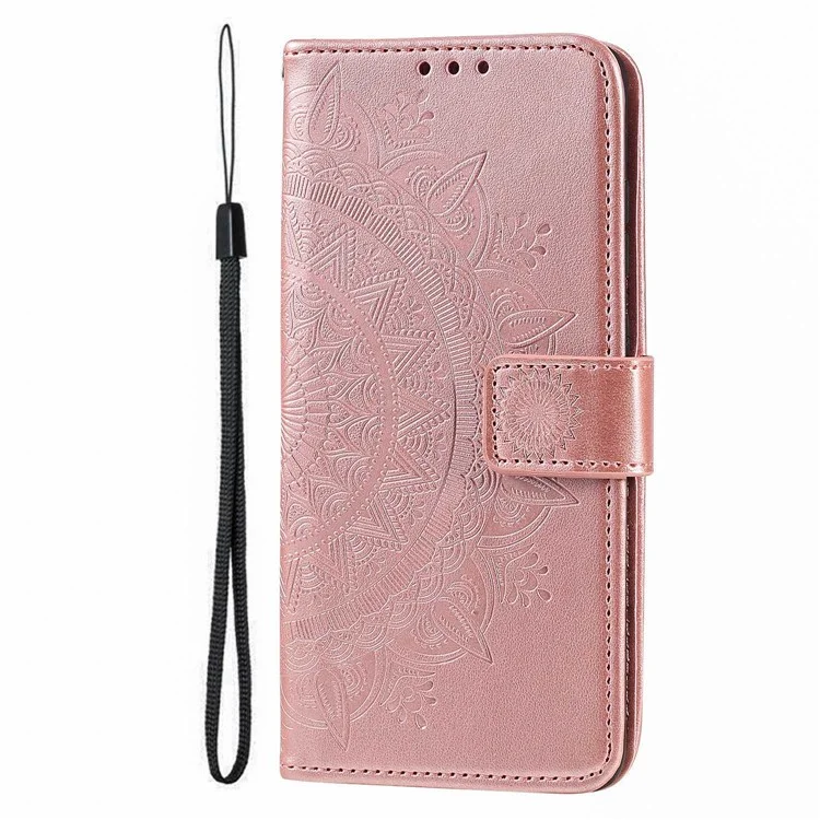 Für Huawei Nova Y70 Plus 4G Mandala Blume Eingeprägte PU -leder -brieftasche Hülle Flip Ständer Magnetische Verschluss Stoßdichtungsabdeckung - Roségold