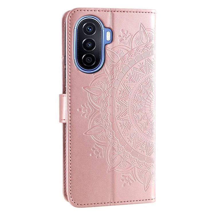 Für Huawei Nova Y70 Plus 4G Mandala Blume Eingeprägte PU -leder -brieftasche Hülle Flip Ständer Magnetische Verschluss Stoßdichtungsabdeckung - Roségold
