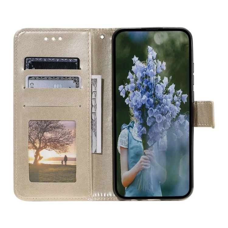 Pour Huawei nova Y70 Plus 4G Mandala Flower Imprinted PU Leather Wallet Case Flip Stand Magnetic Clasp Shockproof Cover - Or