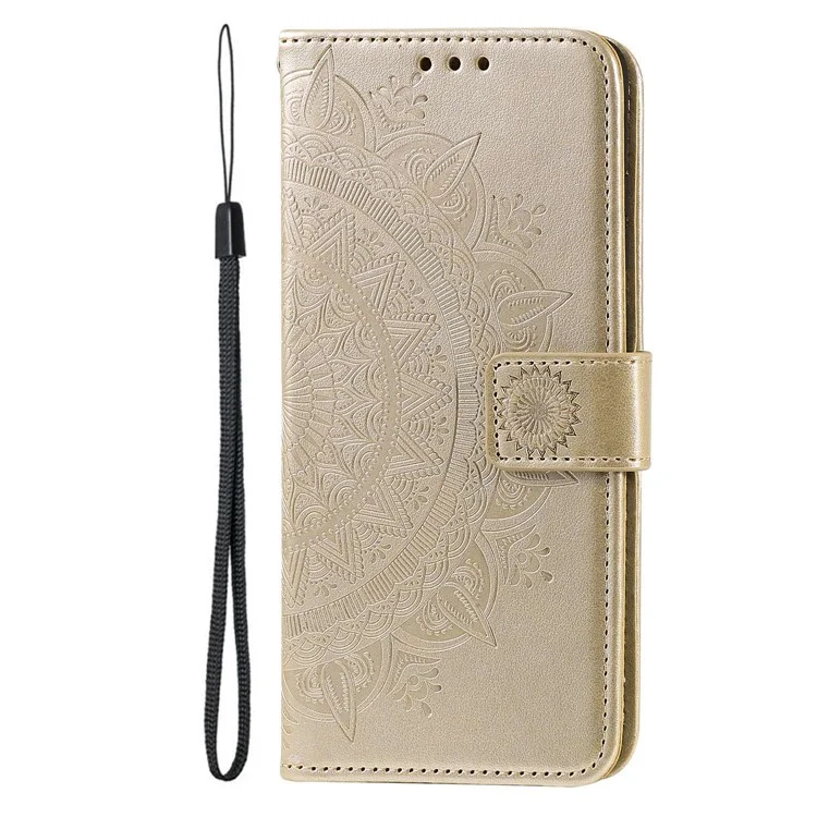 Pour Huawei nova Y70 Plus 4G Mandala Flower Imprinted PU Leather Wallet Case Flip Stand Magnetic Clasp Shockproof Cover - Or