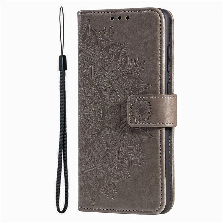 Für Huawei nova Y70 Plus 4G Mandala Flower bedruckter PU-Leder-Flip-Geldbörsencase, Ständer, magnetischer Verschluss, stoßfeste Abdeckung - Grau