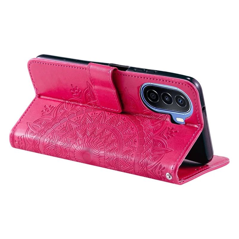 For Huawei nova Y70 Plus 4G Mandala Flower Imprinted PU Leather Wallet Case Flip Stand Magnetic Clasp Shockproof Cover - Rose