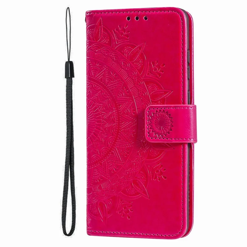 For Huawei nova Y70 Plus 4G Mandala Flower Imprinted PU Leather Wallet Case Flip Stand Magnetic Clasp Shockproof Cover - Rose