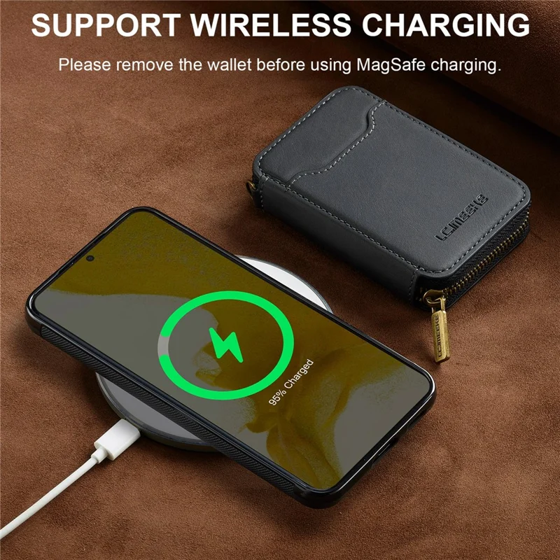 LC.IMEEKE L6 For Samsung	Galaxy S21 FE 5G Magnetic Case Detachable Zipper Wallet Leather Coated PC + TPU Phone Cover - Black