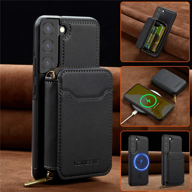 LC.IMEEKE L6 For Samsung	Galaxy S21 FE 5G Magnetic Case Detachable Zipper Wallet Leather Coated PC + TPU Phone Cover - Black