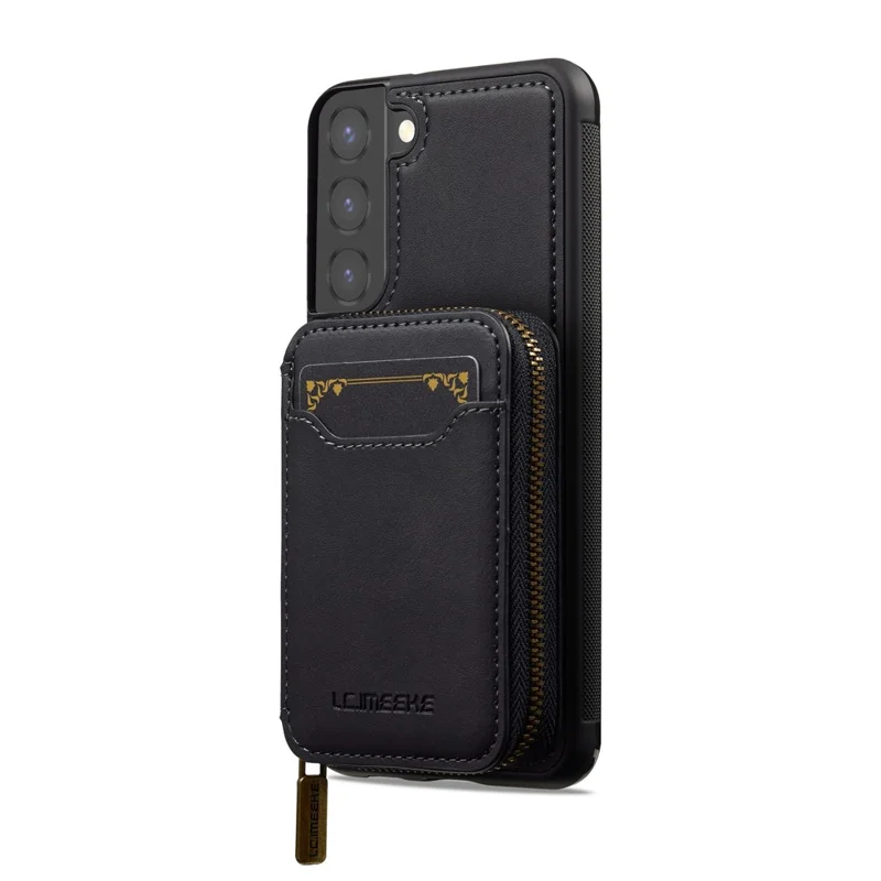 LC.IMEEKE L6 For Samsung	Galaxy S21 FE 5G Magnetic Case Detachable Zipper Wallet Leather Coated PC + TPU Phone Cover - Black