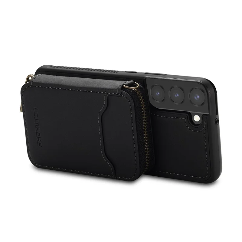 LC.IMEEKE L6 For Samsung	Galaxy S21 FE 5G Magnetic Case Detachable Zipper Wallet Leather Coated PC + TPU Phone Cover - Black