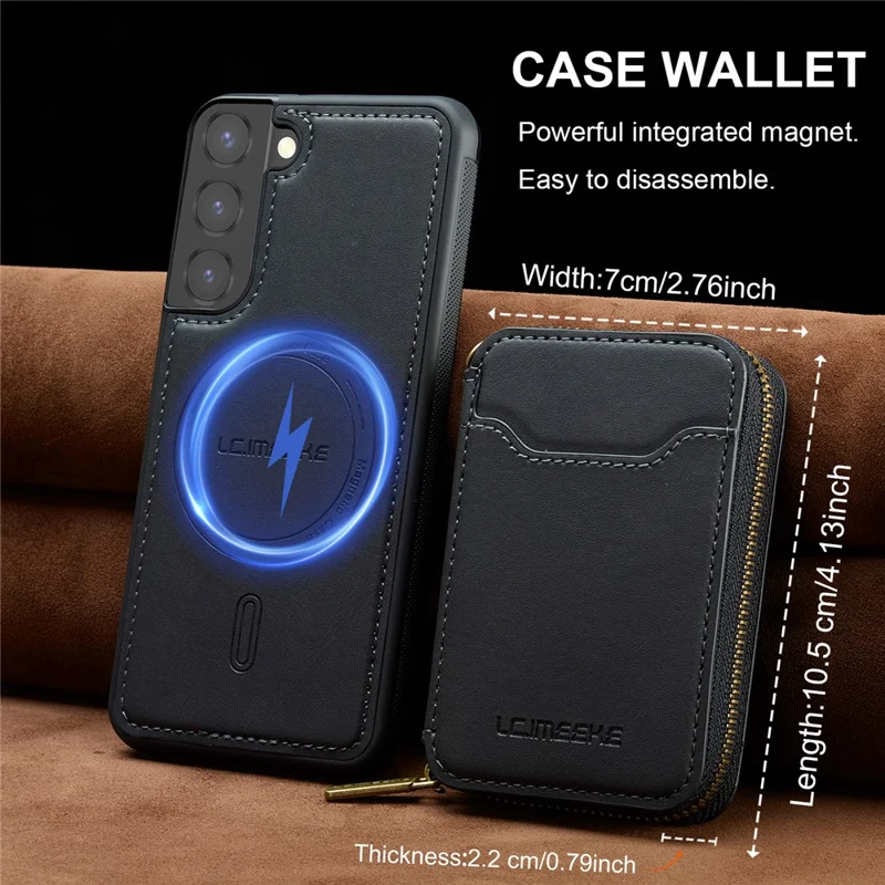 LC.IMEEKE L6 For Samsung	Galaxy S21 FE 5G Magnetic Case Detachable Zipper Wallet Leather Coated PC + TPU Phone Cover - Black