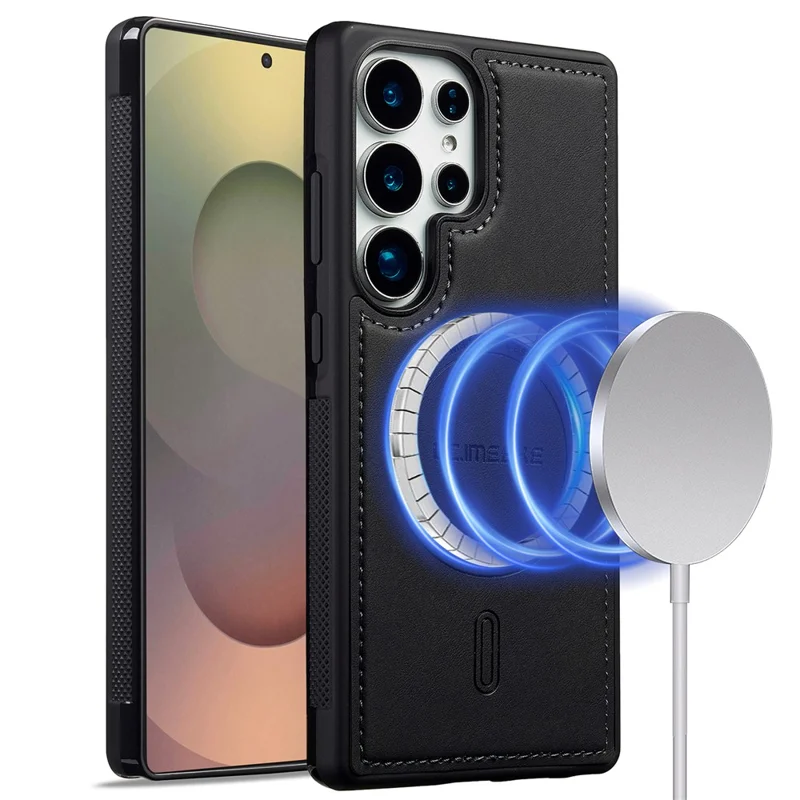 LC.IMEEKE L6 For Samsung Galaxy S22 Ultra 5G Case PU Leather Coated PC TPU Phone Cover Magnetic Case - Black