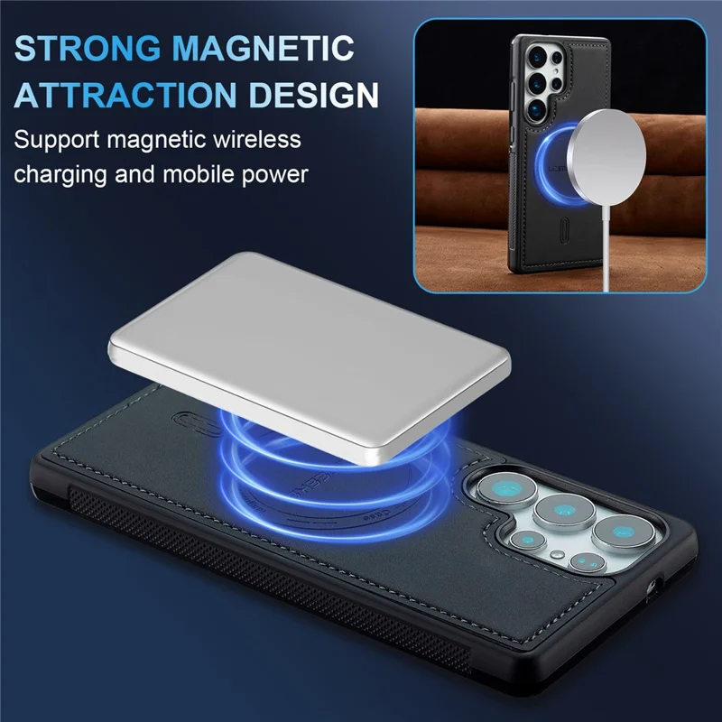 LC.IMEEKE L6 For Samsung Galaxy S22 Ultra 5G Case PU Leather Coated PC TPU Phone Cover Magnetic Case - Black