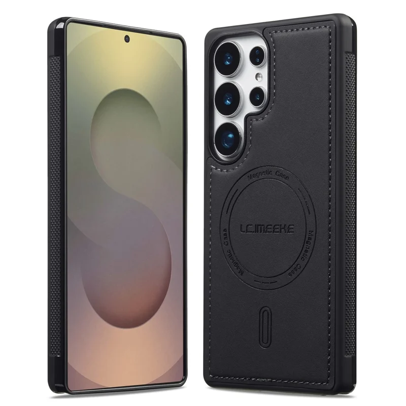 LC.IMEEKE L6 For Samsung Galaxy S23 Ultra Case PU Leather Coated PC TPU Phone Cover Magnetic Case - Black