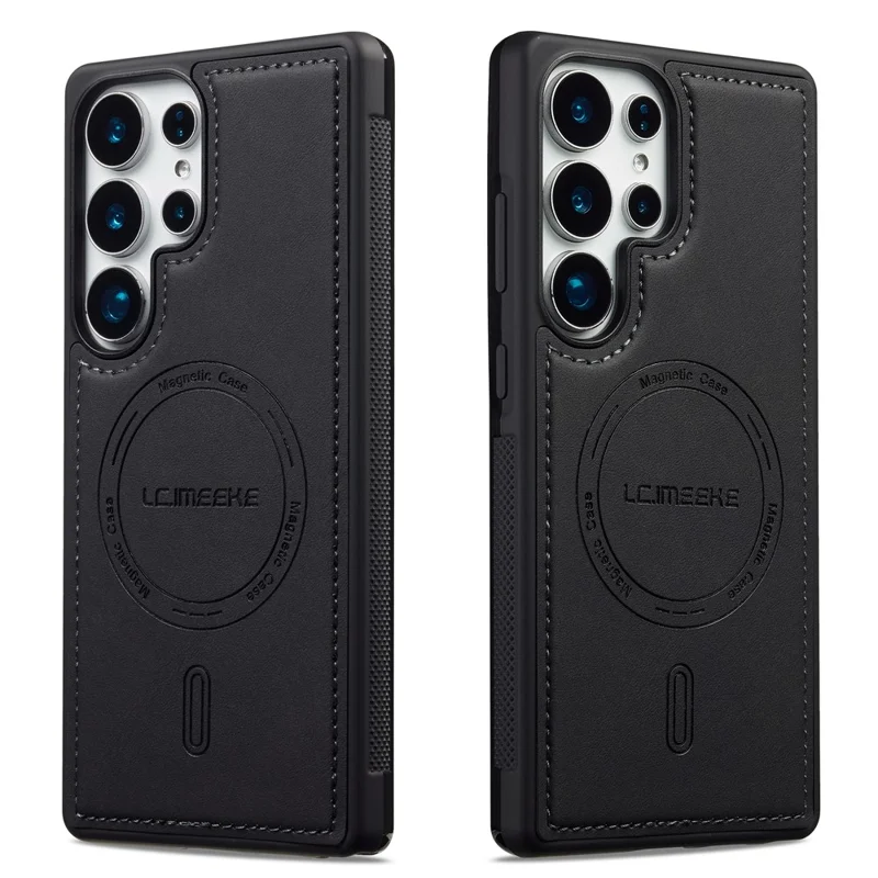 LC.IMEEKE L6 For Samsung Galaxy S23 Ultra Case PU Leather Coated PC TPU Phone Cover Magnetic Case - Black