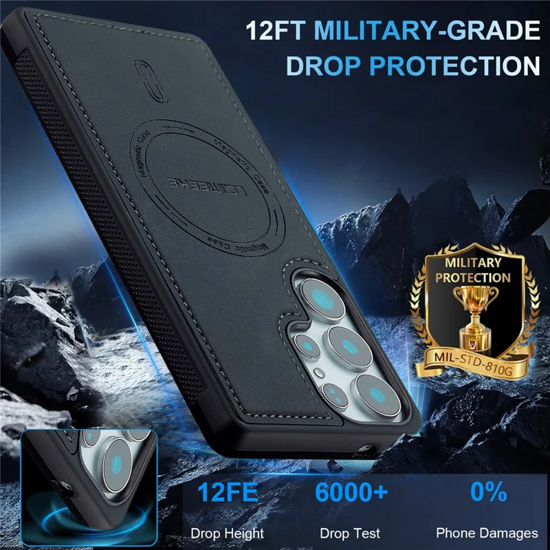 LC.IMEEKE L6 For Samsung Galaxy S23 Ultra Case PU Leather Coated PC TPU Phone Cover Magnetic Case - Black