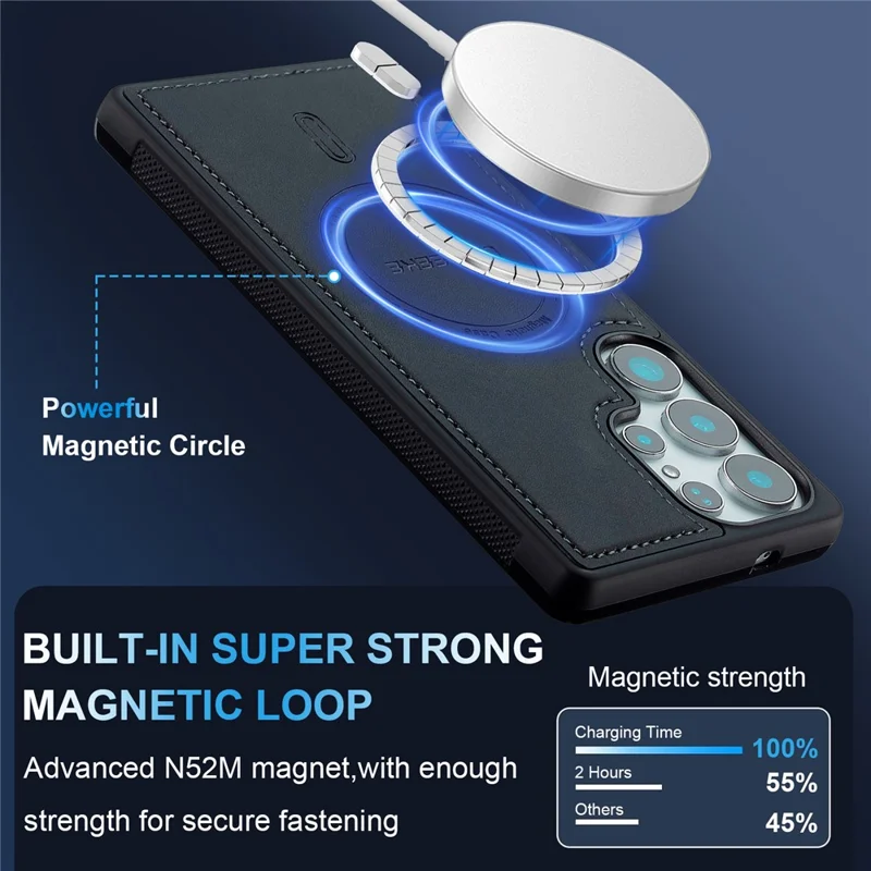 LC.IMEEKE L6 For Samsung Galaxy S23 Ultra Case PU Leather Coated PC TPU Phone Cover Magnetic Case - Black