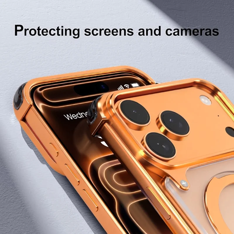 For iPhone 17 Pro Phone Case with Kickstand Compatible with MagSafe Metal PC Matte Back Cover - Orange