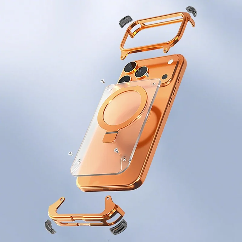 For iPhone 17 Pro Phone Case with Kickstand Compatible with MagSafe Metal PC Matte Back Cover - Orange