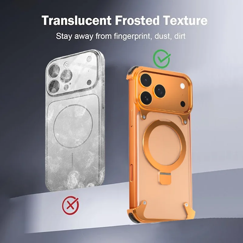 For iPhone 17 Pro Phone Case with Kickstand Compatible with MagSafe Metal PC Matte Back Cover - Orange