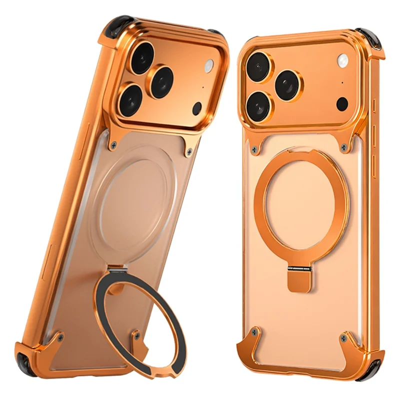 For iPhone 17 Pro Max Phone Case with Kickstand Compatible with MagSafe Metal PC Matte Back Cover - Orange