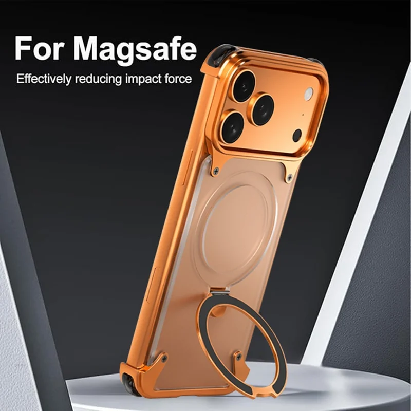 For iPhone 17 Pro Max Phone Case with Kickstand Compatible with MagSafe Metal PC Matte Back Cover - Orange