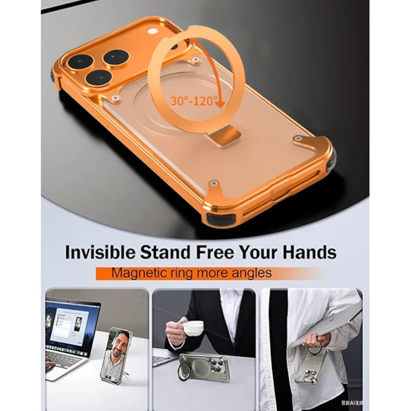 For iPhone 17 Pro Max Phone Case with Kickstand Compatible with MagSafe Metal PC Matte Back Cover - Orange
