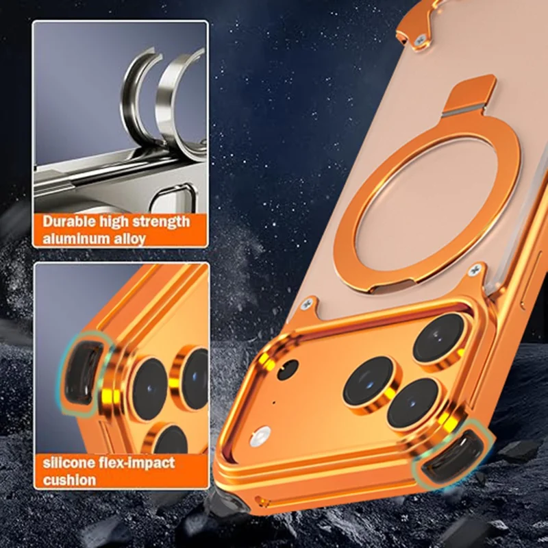 For iPhone 17 Pro Max Phone Case with Kickstand Compatible with MagSafe Metal PC Matte Back Cover - Orange