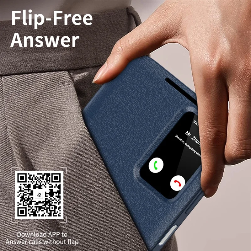 غطاء لهاتف سامسونج جالكسي A17 4G / 5G مع حامل بطاقة ونافذة عرض ذكية من الجلد - أزرق كحلي