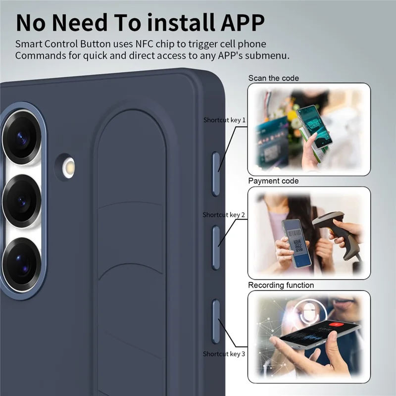 For Samsung Galaxy S24+ Case Customizable Smart Key Control Wristband Kickstand PC + Silicone Phone Cover - Sapphire