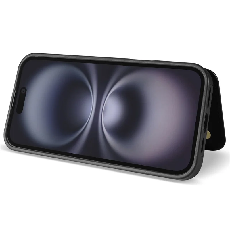 For iPhone 17 Case with Wrist Strap Card Slots Rhombus Leather + TPU Phone Cover - Black