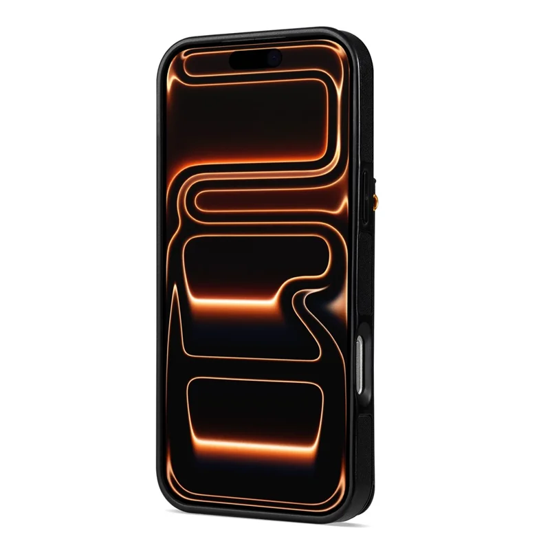 For iPhone 17 Pro Max Case with Wrist Strap Card Slots Rhombus Leather + TPU Phone Cover - Black