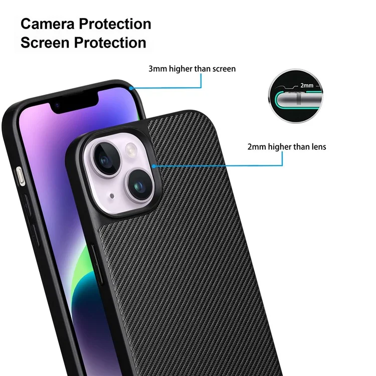 VILI TC Series for iPhone 14 Plus, Anti-fall Slim Phone Back Cover Textured Leather Coated TPU Protective Phone Case