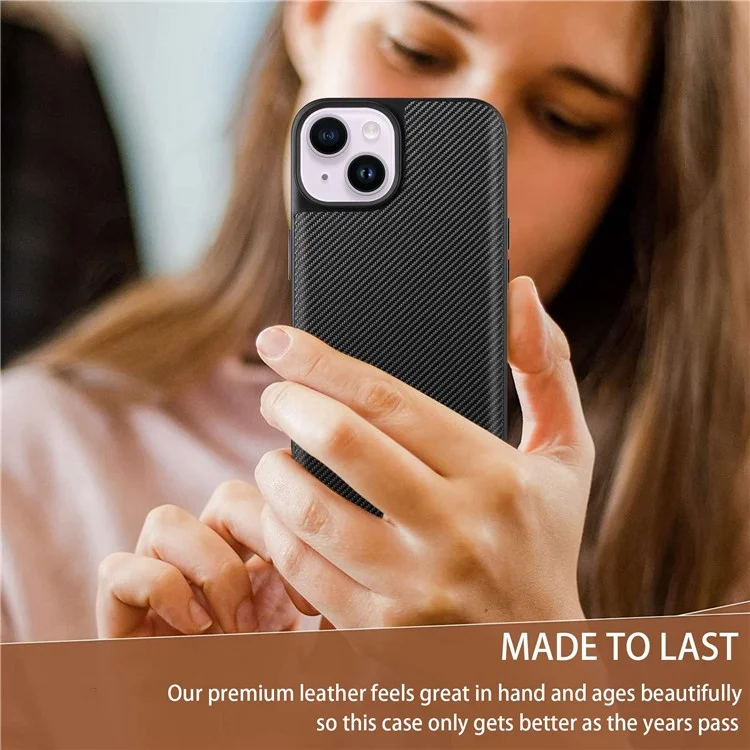 VILI TC Series for iPhone 14 Plus, Anti-fall Slim Phone Back Cover Textured Leather Coated TPU Protective Phone Case